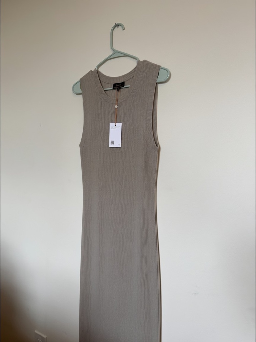 NWT Quince 100% Mongolian Cashmere Midi Dress M Taupe Ribbed Sleeveless